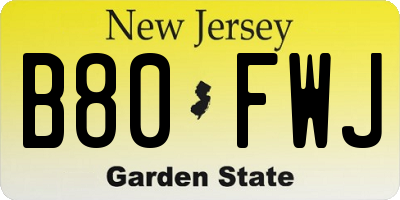 NJ license plate B80FWJ