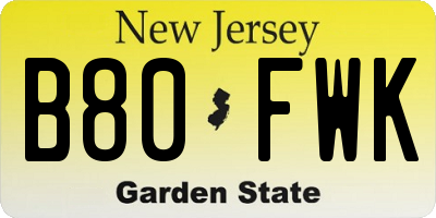 NJ license plate B80FWK