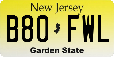 NJ license plate B80FWL