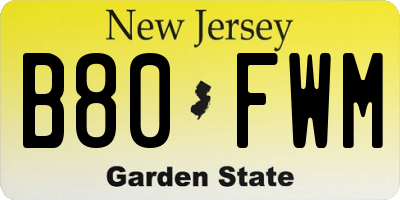 NJ license plate B80FWM