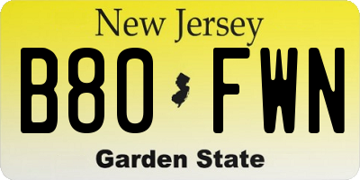 NJ license plate B80FWN