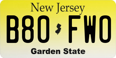 NJ license plate B80FWO