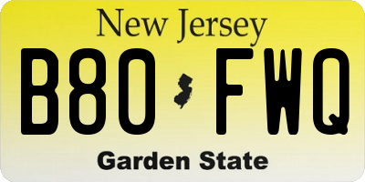 NJ license plate B80FWQ