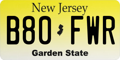 NJ license plate B80FWR