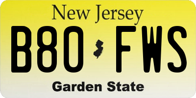 NJ license plate B80FWS