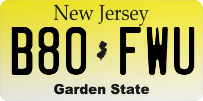 NJ license plate B80FWU
