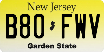 NJ license plate B80FWV