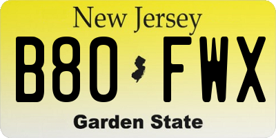 NJ license plate B80FWX