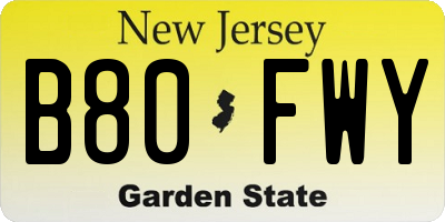 NJ license plate B80FWY