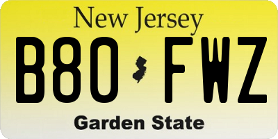 NJ license plate B80FWZ
