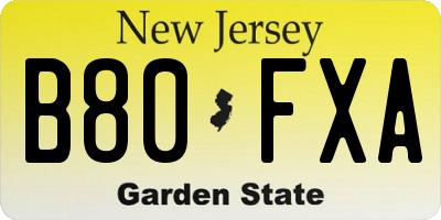 NJ license plate B80FXA