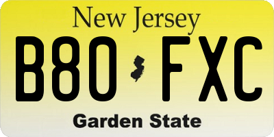 NJ license plate B80FXC