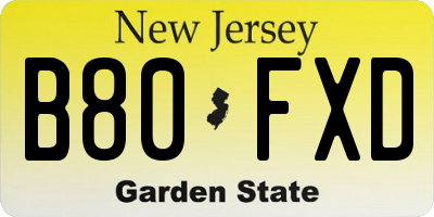 NJ license plate B80FXD