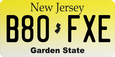 NJ license plate B80FXE