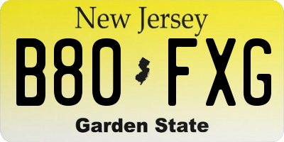 NJ license plate B80FXG