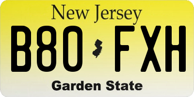 NJ license plate B80FXH