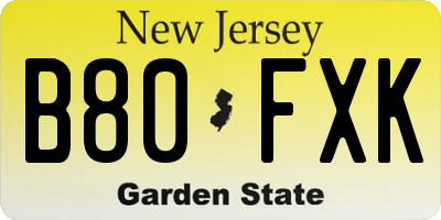 NJ license plate B80FXK