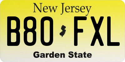 NJ license plate B80FXL