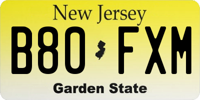 NJ license plate B80FXM