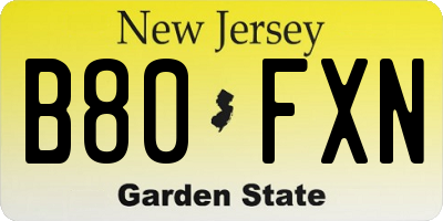 NJ license plate B80FXN
