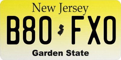 NJ license plate B80FXO