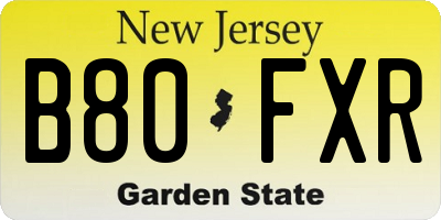 NJ license plate B80FXR
