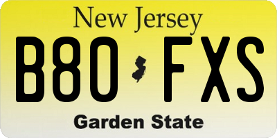 NJ license plate B80FXS