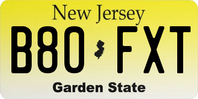 NJ license plate B80FXT