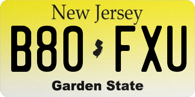 NJ license plate B80FXU