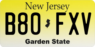 NJ license plate B80FXV
