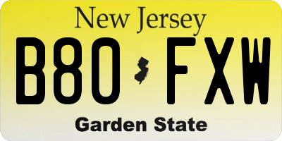 NJ license plate B80FXW