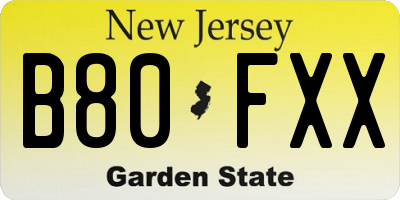 NJ license plate B80FXX