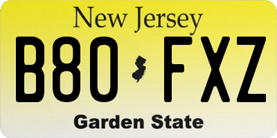 NJ license plate B80FXZ