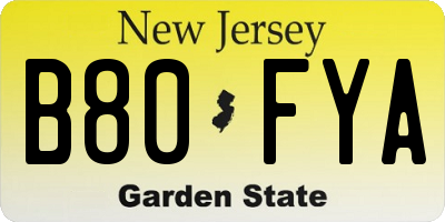NJ license plate B80FYA