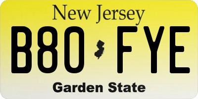 NJ license plate B80FYE
