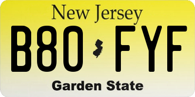 NJ license plate B80FYF