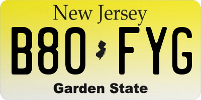 NJ license plate B80FYG