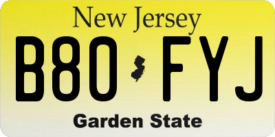 NJ license plate B80FYJ