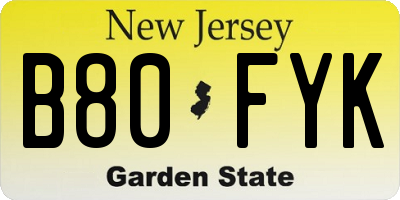 NJ license plate B80FYK
