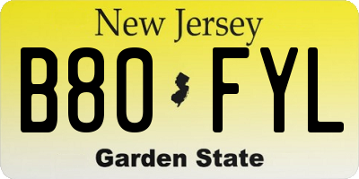 NJ license plate B80FYL