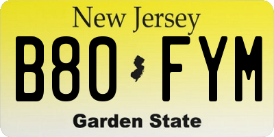NJ license plate B80FYM