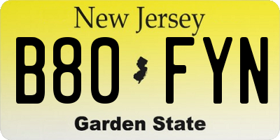 NJ license plate B80FYN