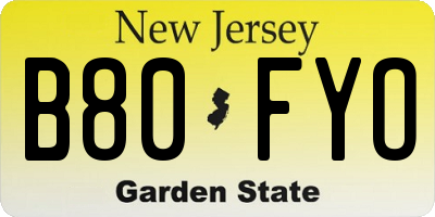 NJ license plate B80FYO