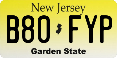 NJ license plate B80FYP