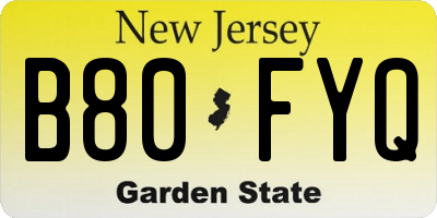 NJ license plate B80FYQ