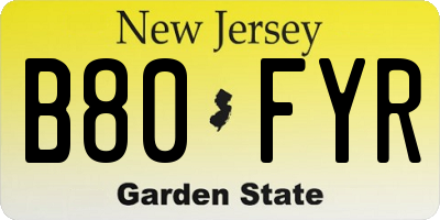 NJ license plate B80FYR