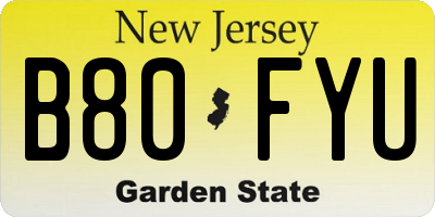 NJ license plate B80FYU