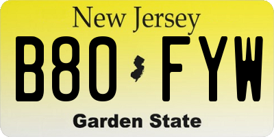 NJ license plate B80FYW