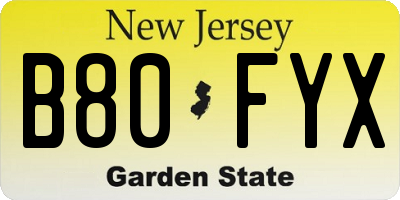NJ license plate B80FYX