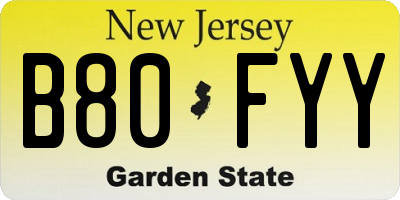 NJ license plate B80FYY